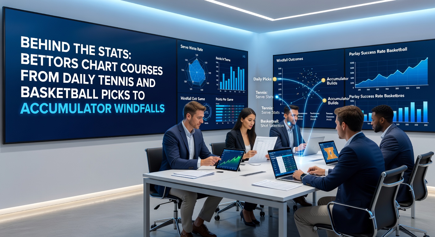 Infographic showing accumulator growth from single tennis/basketball picks to multi-leg wins, with payment tier icons highlighting progression paths
