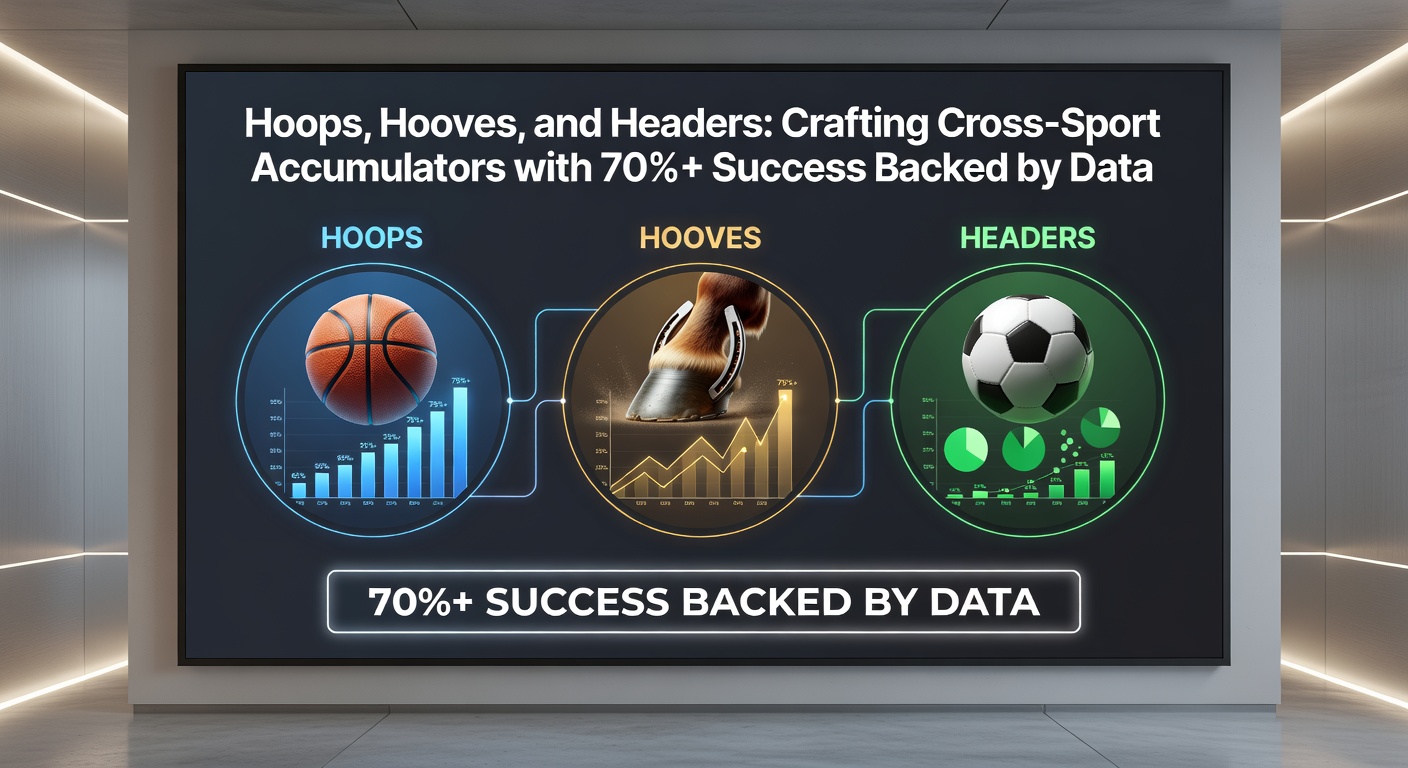 Close-up of a soccer player heading the ball, a basketball in motion, and horses charging ahead, illustrating key moments in cross-sport accumulators
