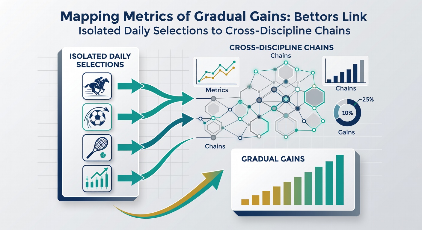 Chart showing metrics of gradual gains as bettors connect daily picks into cross-sport accumulator sequences