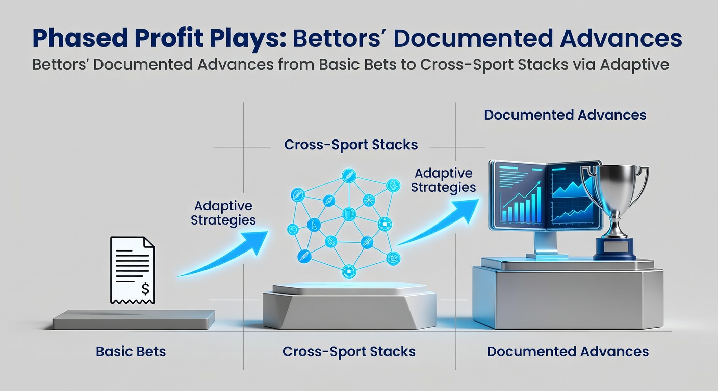 Cross-sport accumulator chart displaying stacked bets across NFL, MLB, and NHL with profit trajectories