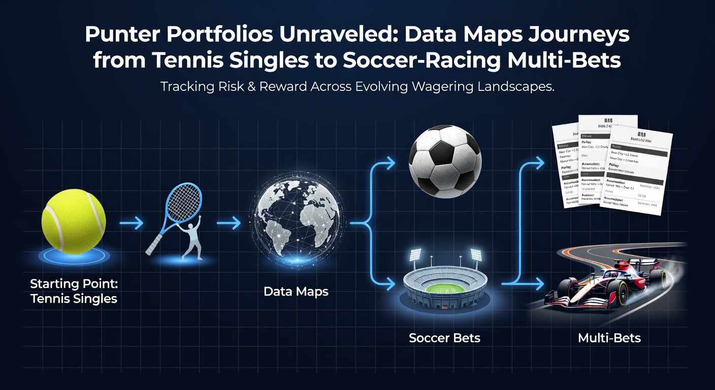 Infographic depicting soccer-racing multi-bet structures alongside punter portfolio growth curves, emphasizing 68% average win rates through staged progression