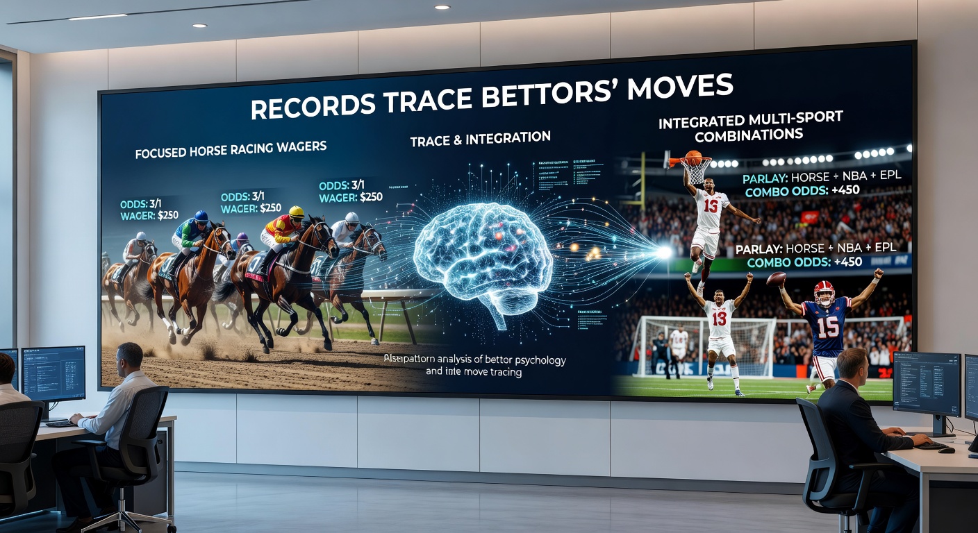 Analytics dashboard displaying transitions from horse racing bets to multi-sport accumulator combinations