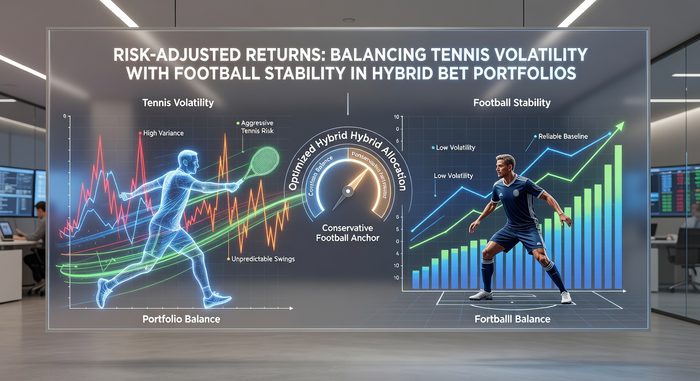 Portfolio chart comparing hybrid tennis-football bets against single-sport volatility, with April 2026 performance overlays