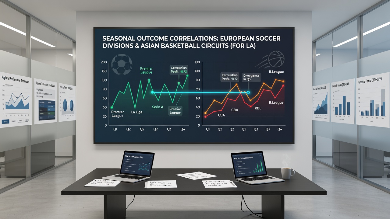 Asian basketball game with statistical charts highlighting cross-league correlations