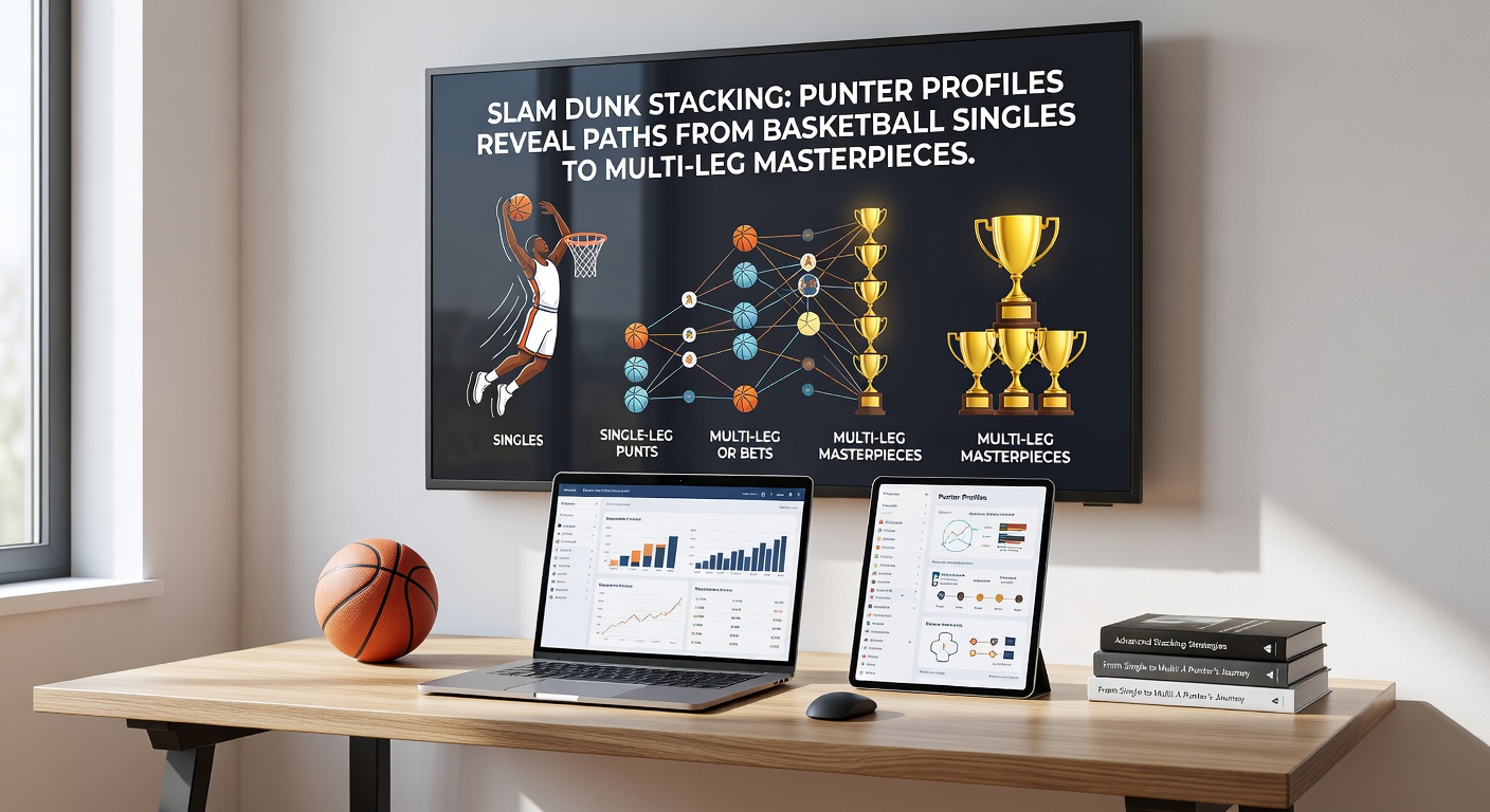 Infographic detailing graduated funding tiers for basketball betting, from single-bet starters to VIP multi-leg accumulators with success rate graphs