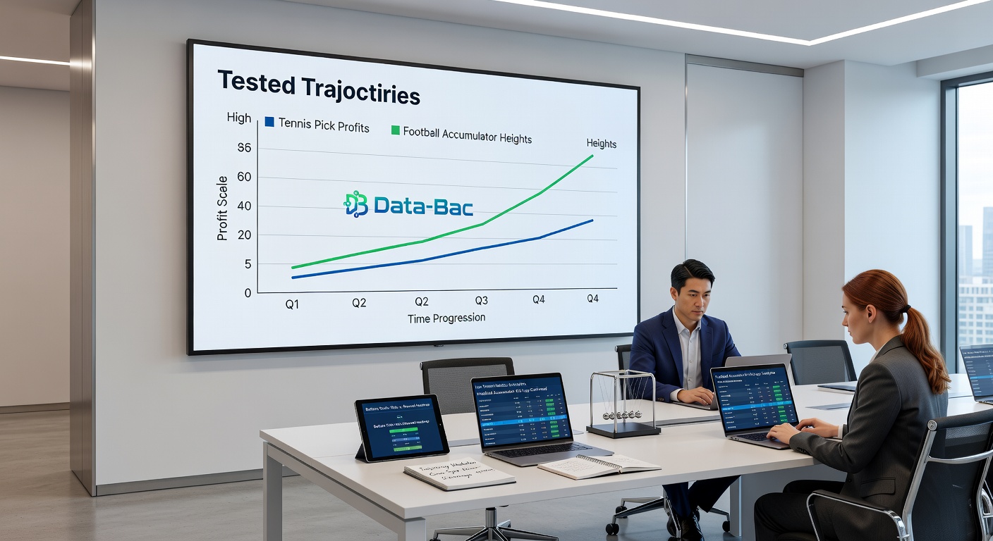 Subscription tiers displayed on a screen showing progression from tennis tips to advanced football accumulators, with profit graphs climbing steadily